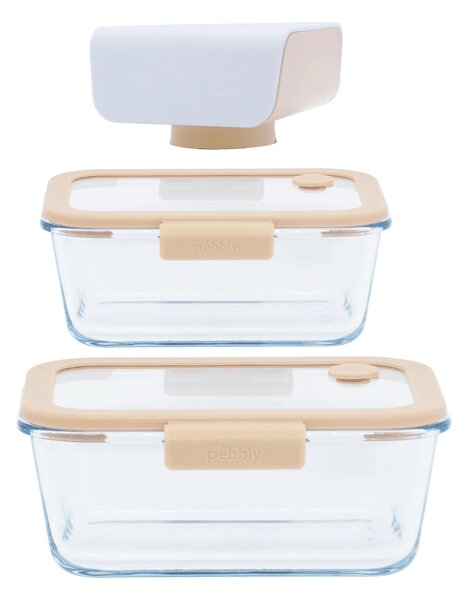 Pebbly Vacuum 3u1 set posudica za spremanje namirnica, 2 posudice + USB vakuumska pumpa