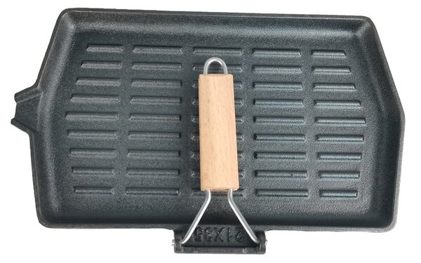 Grill King Cast Iron Jumbo grill tava s odvojivom drvenom ručkom, 19x34 cm