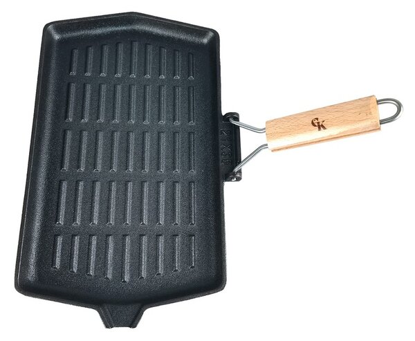 Grill King Cast Iron Jumbo grill tava s odvojivom drvenom ručkom, 19x34 cm