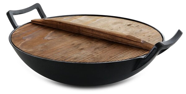 Grill King Cast Iron wok s integriranim ručkama i drvenim poklopcem, 36 cm