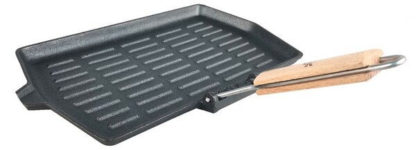 Grill King Cast Iron Jumbo grill tava s odvojivom drvenom ručkom, 19x34 cm