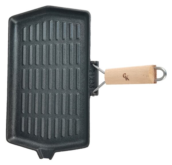 Grill King Cast Iron Jumbo grill tava s odvojivom drvenom ručkom, 19x34 cm