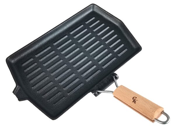 Grill King Cast Iron Jumbo grill tava s odvojivom drvenom ručkom, 19x34 cm
