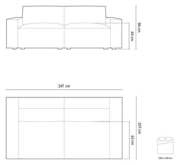 Bež baršunasti sklopiva/s prostorom za odlaganje sofa 247 cm Jodie – Micadoni