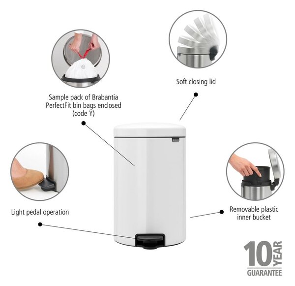 Bijela željezna kanta za smeće s pedalom 20 l NewIcon – Brabantia