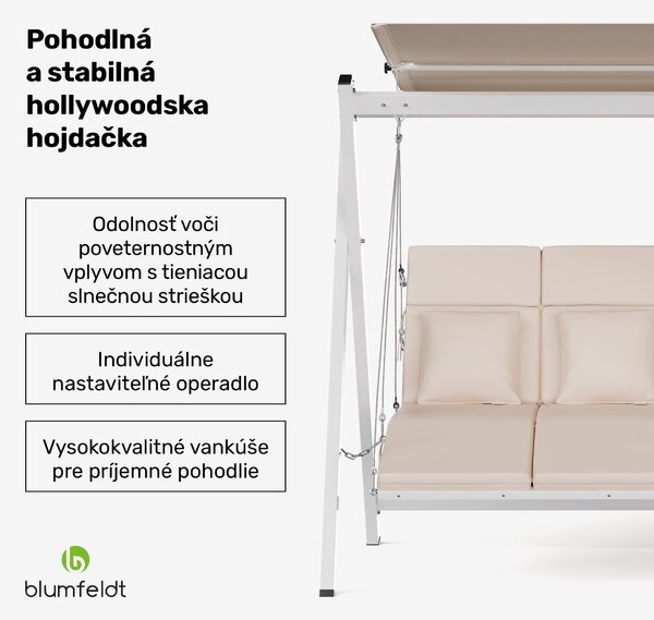 Blumfeldt FlexiSwing Hollywood ljuljačka 3-sjedišta podesiva naslona + krov za sunce, otporna na vremenske uvjete