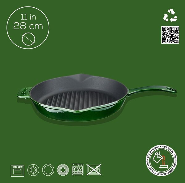 Lava okrugla rebrasta grill tava s odljevnim kanalima