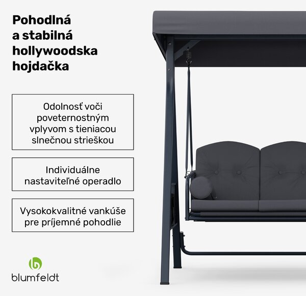 Blumfeldt GranSway, Hollywood Swing, 3 sjedala, individualno podesiva, čelik obložen prahom, otporan na vremenske uvjete