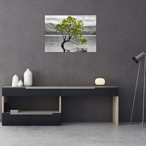 Staklena slika stabla usred jezera (70x50 cm)