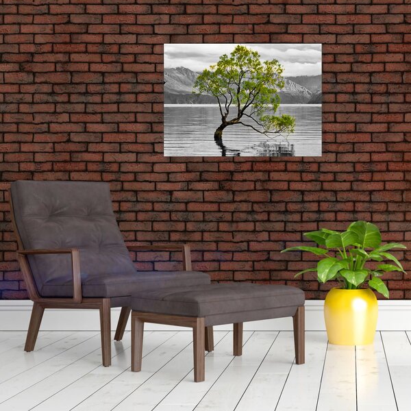 Staklena slika stabla usred jezera (70x50 cm)