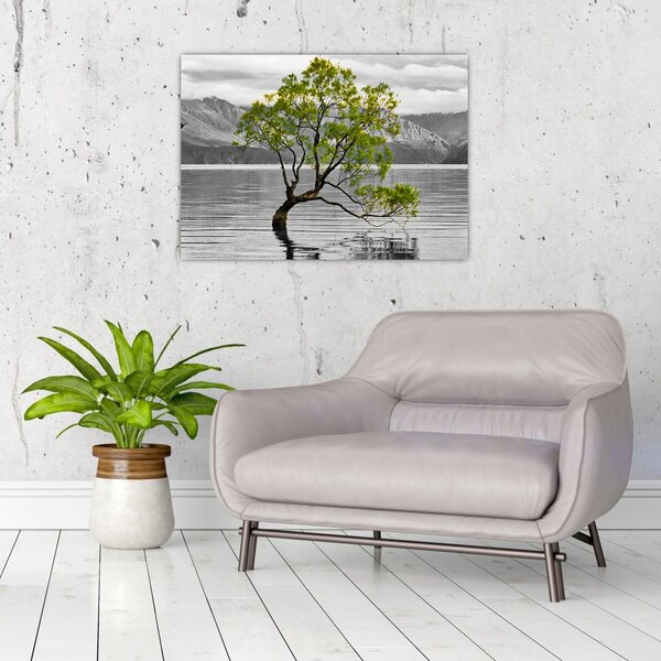Staklena slika stabla usred jezera (70x50 cm)