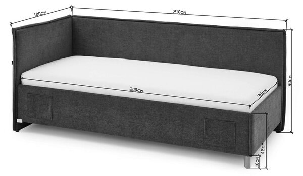 Sivi podstavljeni kutni dječji krevet s prostorom za odlaganje s podnicom 90x200 cm Fun – Meise Möbel