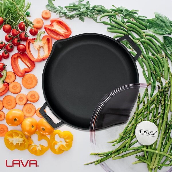 Lava okrugla višenamjenska grill tava s integriranim ručkama i staklenim poklopcem