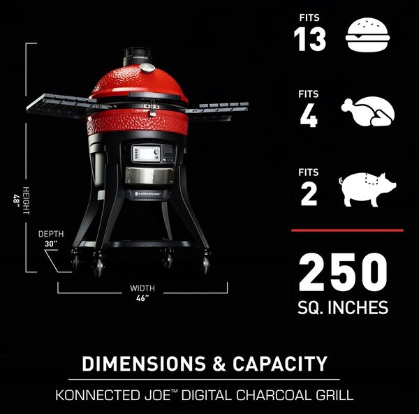 Kamado Joe Konnected Joe Digital keramički roštilj i dimilica na ugljen s postoljem, 18"/46 cm