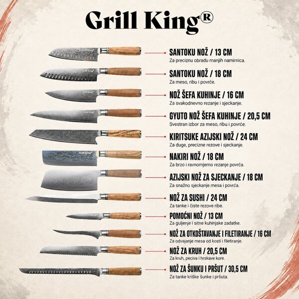 Grill King Damascus nož za sushi, 24 cm
