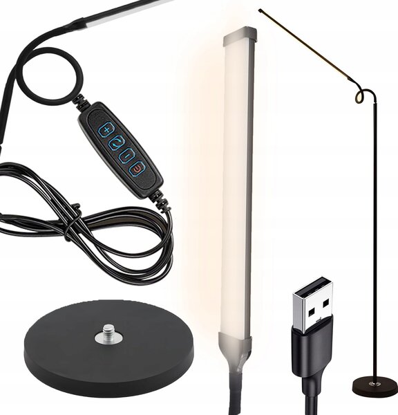 12W LED pokretna podna svjetiljka 180 cm USB crna