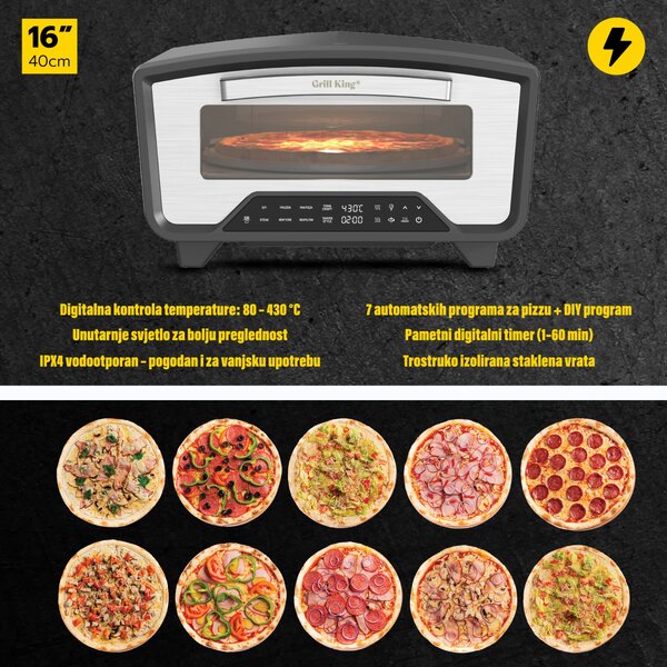 Grill King Pizzaiolo 16" ROTATE SERIES II digitalni samorotirajući električni pekač pizza, bureka, lazanja i ostalih jela