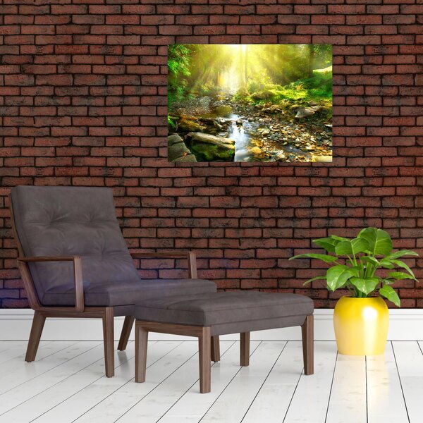 Staklena slika rijeke u zelenoj šumi (70x50 cm)