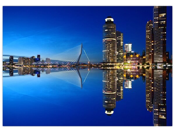 Staklena slika - noćni Rotterdam (70x50 cm)
