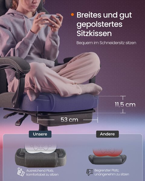 Ergonomska gaming stolica s osloncem za noge, 70 x 70 x (119–129) cm, siva | SONGMICS