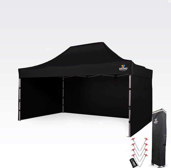 Profesionalni promo sklopivi vrtni paviljon 3x4,5m | Masivni ALU profil 1,8 mm - sa 3 zida - Crno