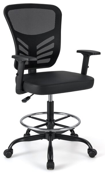 Ergonomska uredska stolica, visina sjedala 54-75 cm, visoka okretna stolica sa sklopivim naslonima za ruke, crna