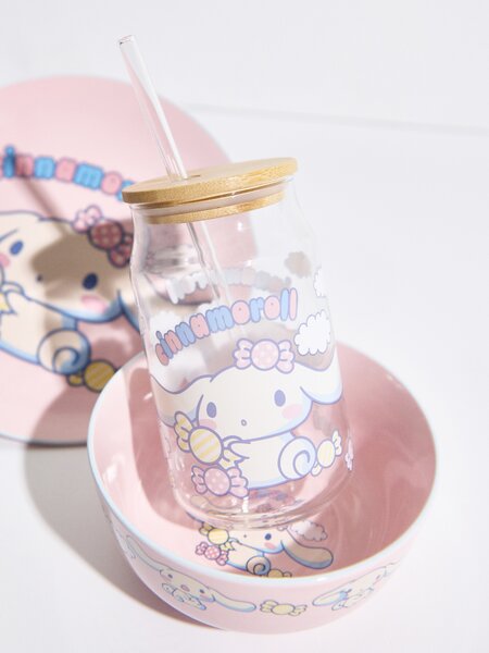 Sinsay - Staklena šalica s bambusovim poklopcem i slamkom Cinnamoroll