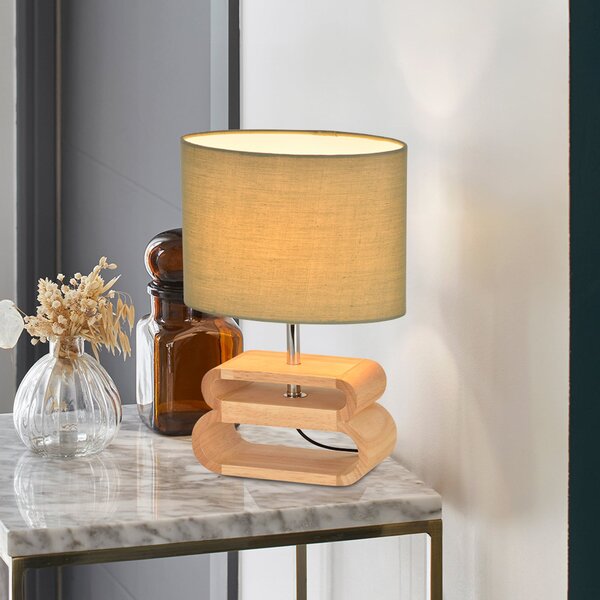 COREP Stolna lampa Oslo, svijetlosiva/svijetlo drvo, visina 30 cm, pamuk/drvo, Zelena, Dnevni boravak/blagovaonica, Tkanina / tekstil