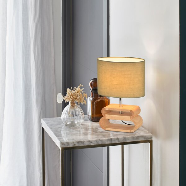 COREP Stolna lampa Oslo, svijetlosiva/svijetlo drvo, visina 30 cm, pamuk/drvo, Zelena, Dnevni boravak/blagovaonica, Tkanina / tekstil