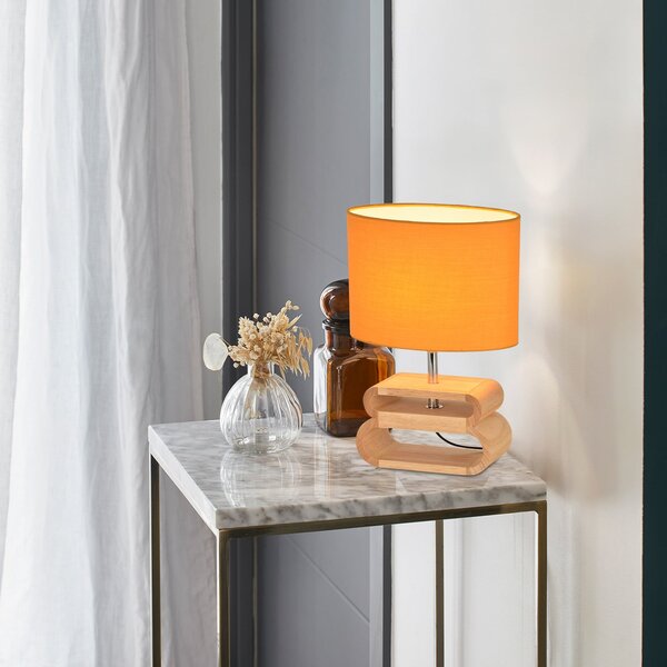 COREP Oslo stolna lampa, gorušičasto žuta/svijetlo drvo, 30 cm, pamuk/drvo, Žuta, Dnevni boravak/blagovaonica, Tkanina / tekstil