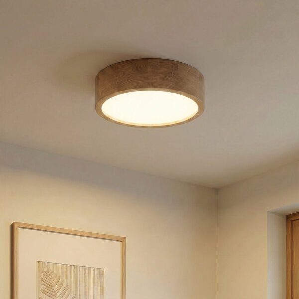 TEMAR LIGHTING Plafonjera Cleo, Ø 38 cm, 3 žarulje, drvo hrast, E27, prigušiva, Drvo, Dnevni boravak/blagovaonica, Drvo