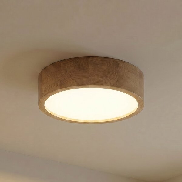 TEMAR LIGHTING Plafonjera Cleo, Ø 38 cm, 3 žarulje, drvo hrast, E27, prigušiva, Drvo, Dnevni boravak/blagovaonica, Drvo