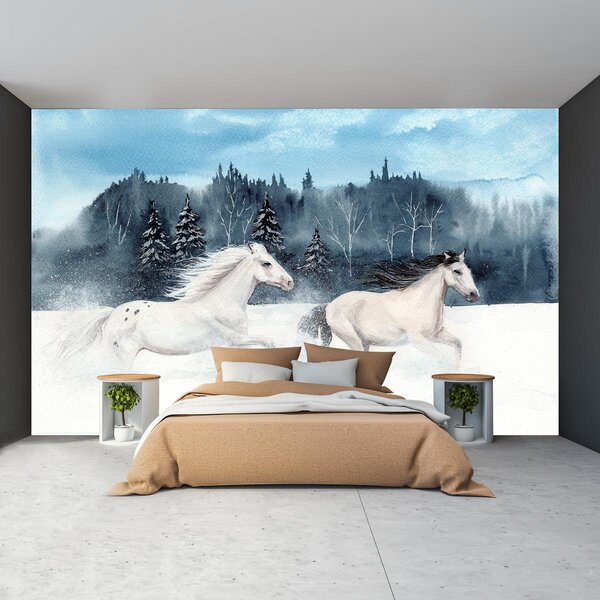 Foto tapeta - Konji u snijegu (147x102 cm)