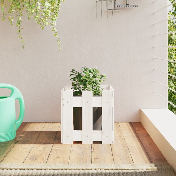 VidaXL Vrtna sadilica s izgledom ograde bijela 30x30x30 cm od borovine
