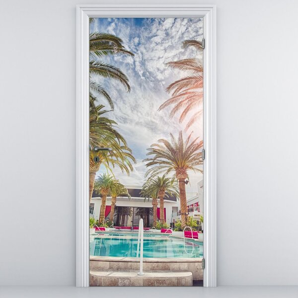Foto tapeta za vrata - Palme s bazenom (95x205cm)
