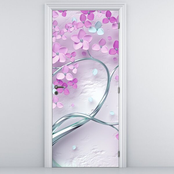 Foto tapeta za vrata - Cvijeće na srebrnom deblu, apstraktno (95x205cm)