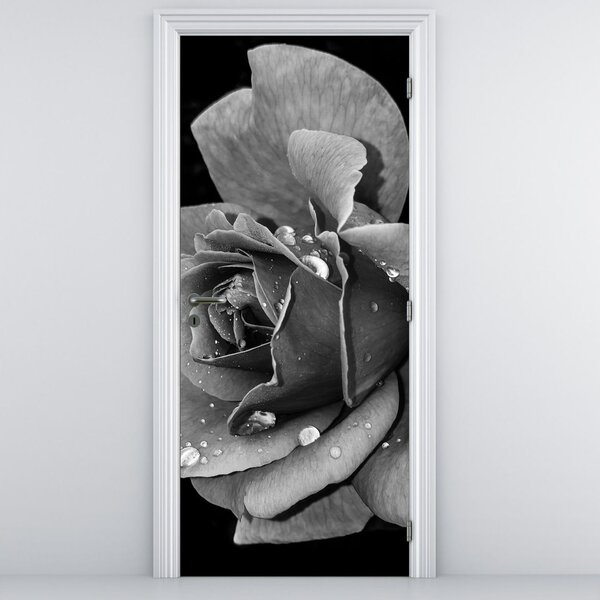 Foto tapeta za vrata- Ruža, crno-bijela (95x205cm)