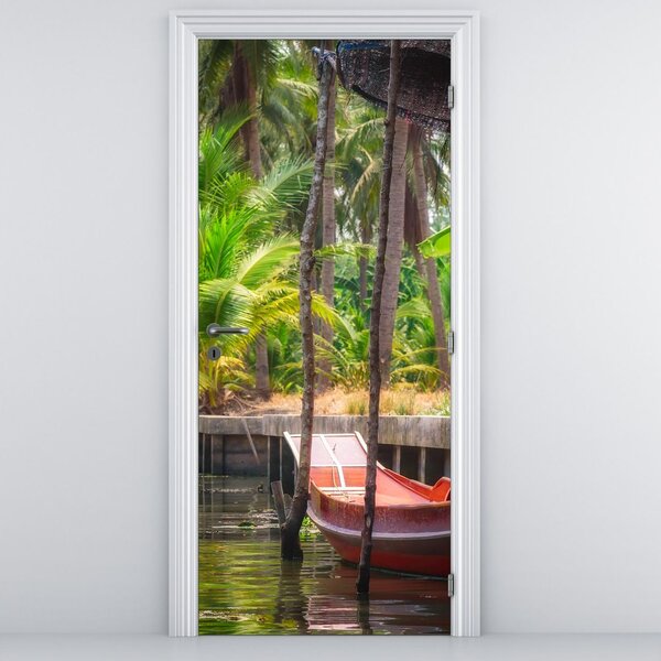 Foto tapeta za vrata - Drveni brod na kanalu (95x205cm)