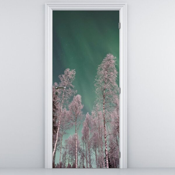 Foto tapeta za vrata - Polarna svijetlost iznad smrznutih stabala (95x205cm)