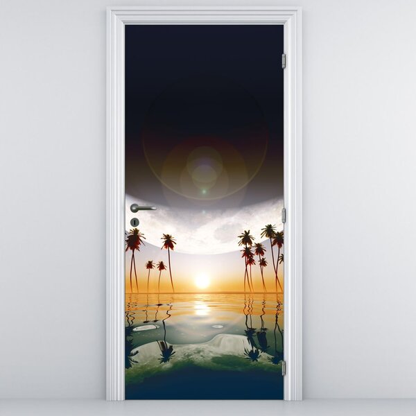 Foto tapeta za vrata - Mjesec nad palmama (95x205cm)