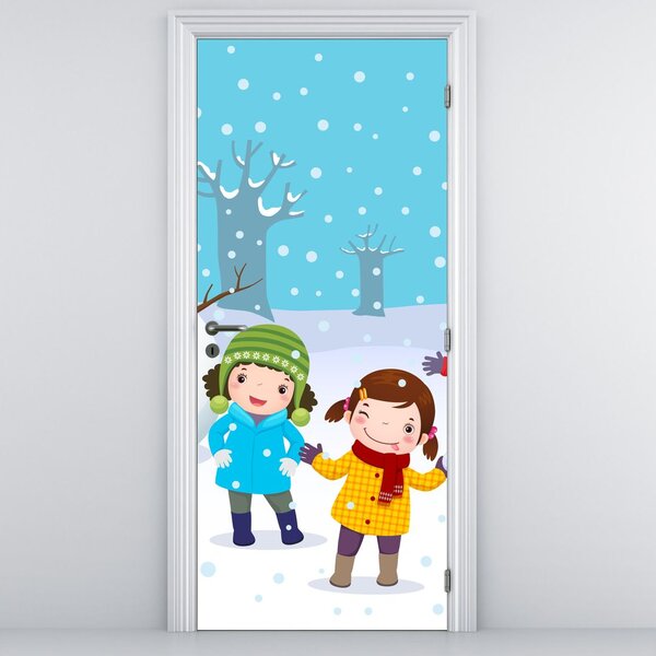 Foto tapeta za vrata - Zimska dječja zabava (95x205cm)