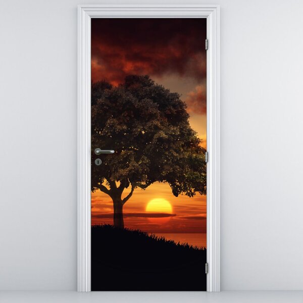 Foto tapeta za vrata - Drvo sa zalaskom sunca (95x205cm)