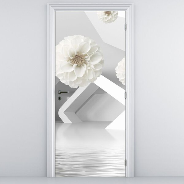 Foto tapeta za vrata - Apstrakcija sa bijelim dvijetovima (95x205cm)