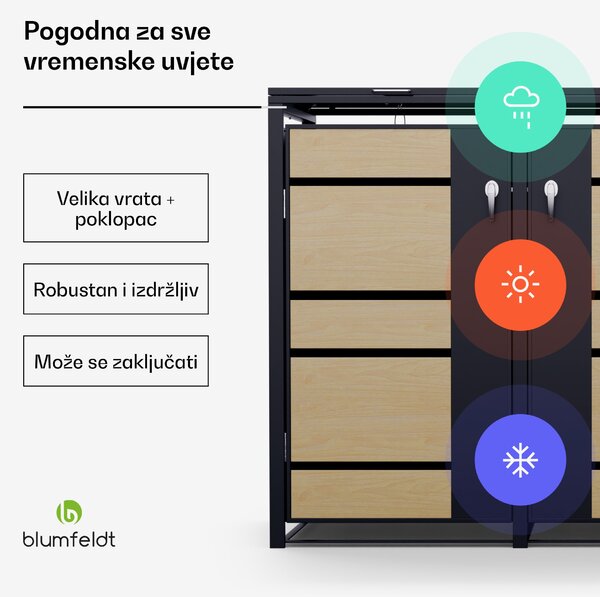 Blumfeldt BinSafe kutija za otpatke, 3 kante, 240L, pocinčani čelik otporan na vremenske uvjete koji se može zaključati