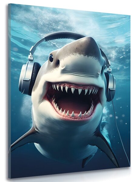Slika morski pas sa slušalicama