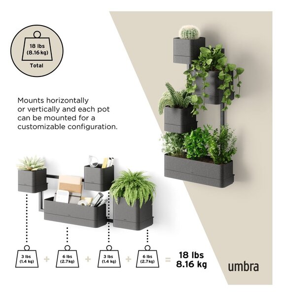 Plastične posude za cvijeće u setu 4 kom za bilje/viseće i zidne Cubiko – Umbra