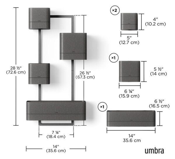 Plastične posude za cvijeće u setu 4 kom za bilje/viseće i zidne Cubiko – Umbra