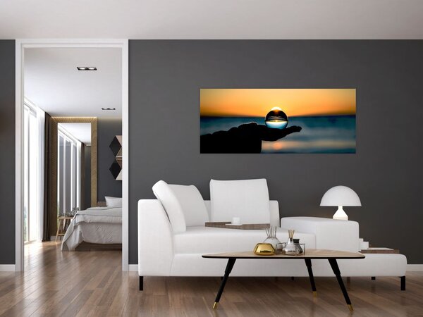 Slika staklene kugle u dlanu (120x50 cm)