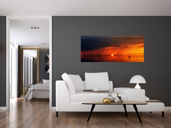 Slika zalaska sunca s jedrilicom (120x50 cm)