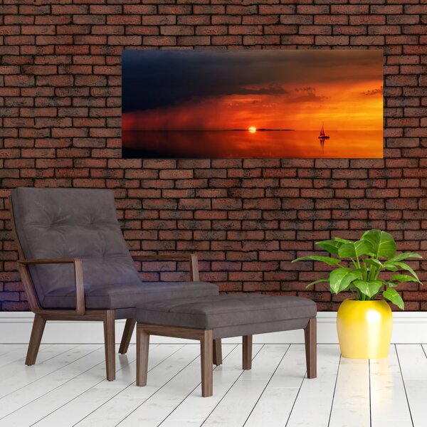 Slika zalaska sunca s jedrilicom (120x50 cm)